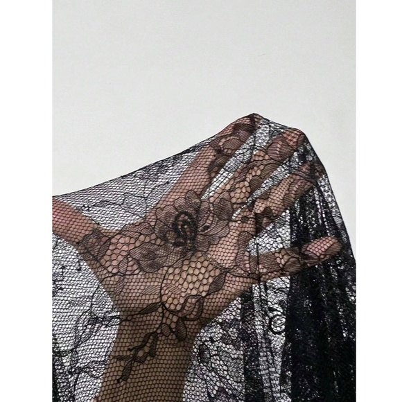 Black Satin Lace Detail High Slit Night Slip - Picture 13 of 16